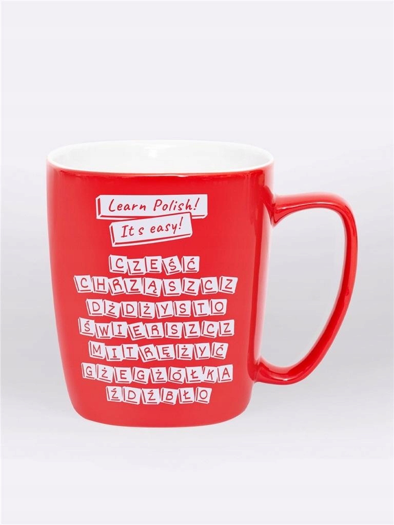 Červený Keramický Hrnek s Dárkovým uchem Learn Polish! Hrnek je pěkný