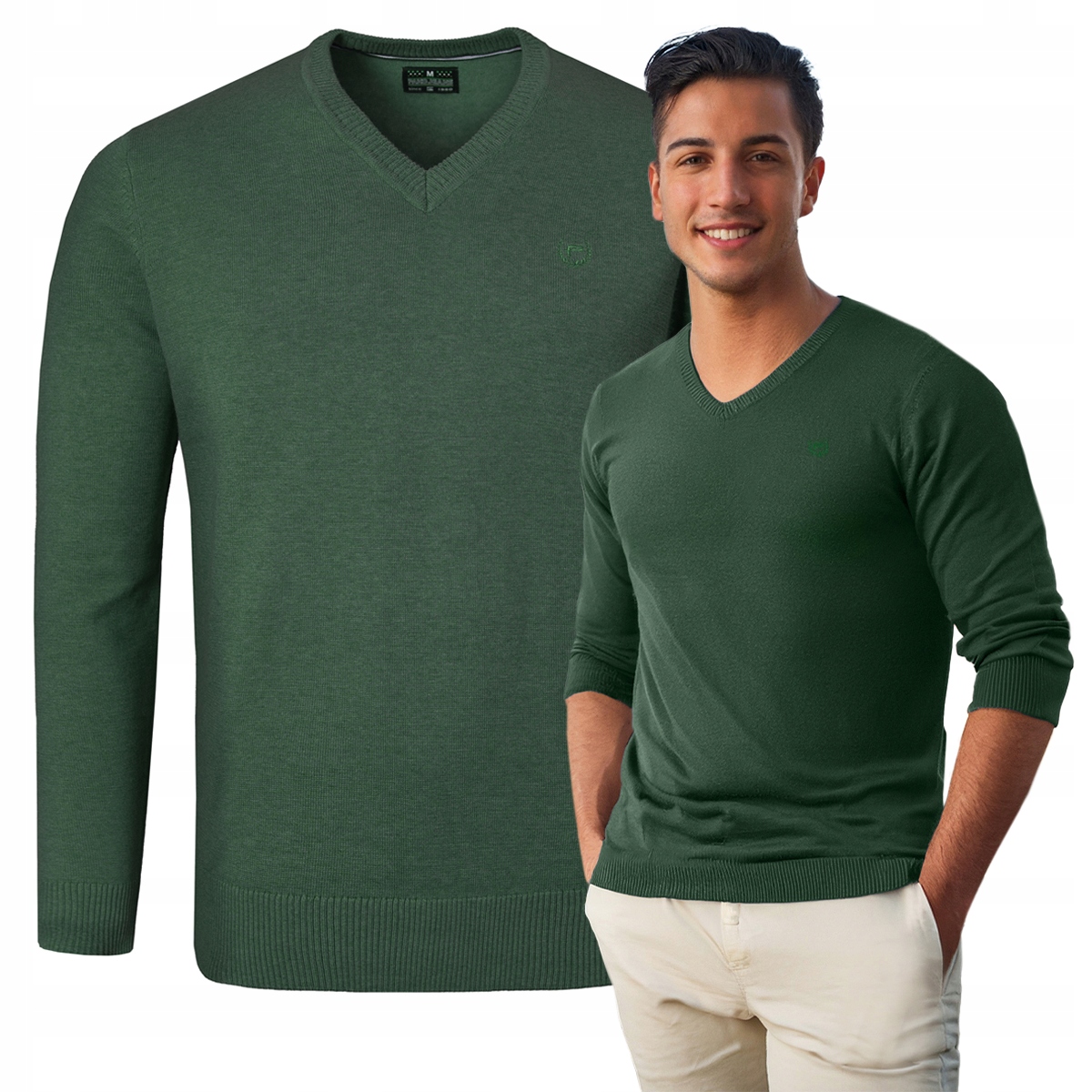 Elegantní pánský svetr s bavlněným sýrem Hladký Zelený L Pako Jeans