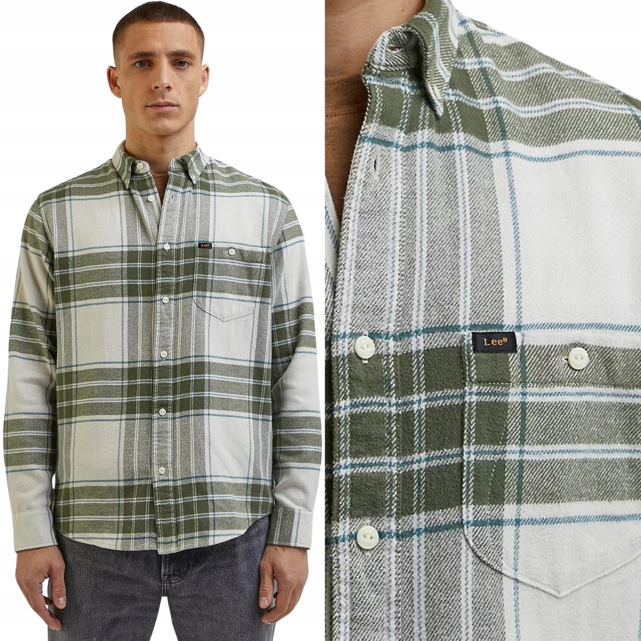 Lee Riveted Shirt Olive Grove volná masitá bavlněná kostkovaná košile M