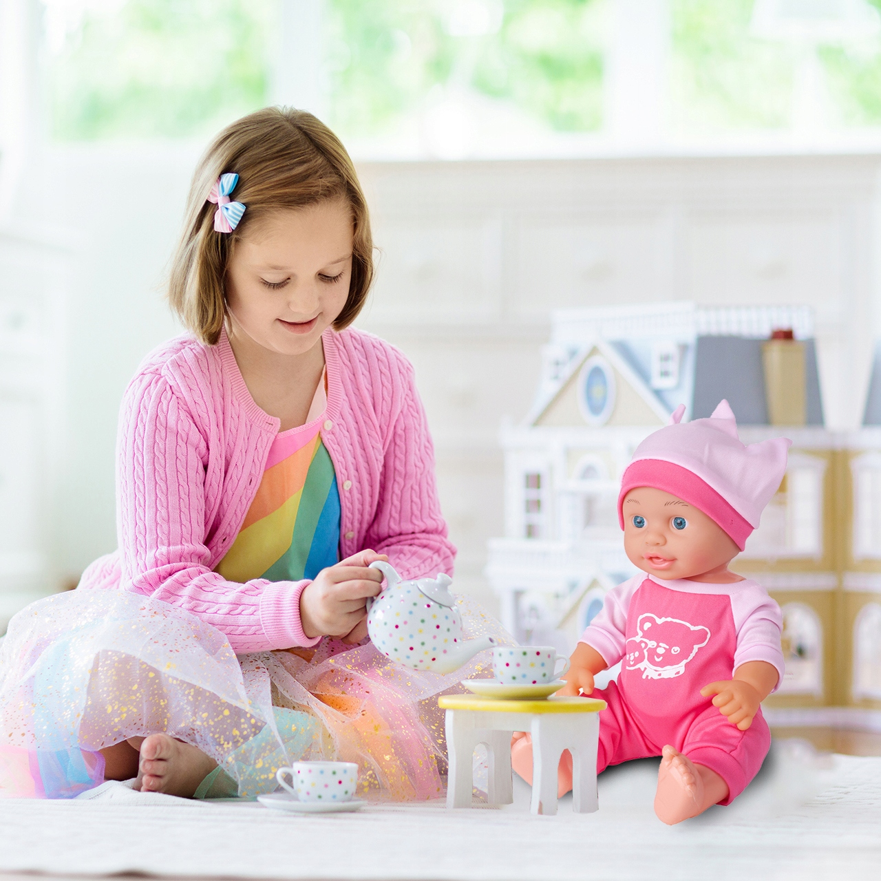 LALKA BOBAS W UBRANKU Z AKCESORIAMI DO KARMIENIA Wysokość produktu 30 cm