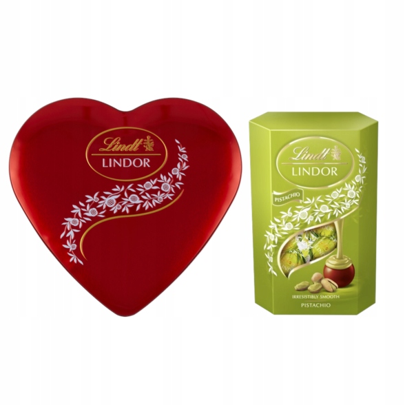 Sada Lindt Lindor Pralinky čokoláda mléčná pistácie a Pralinky Srdce 387 g