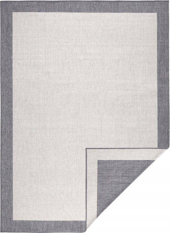 Koberec na terasu 200 x 290 cm, oboustranný, provázkový, šedo krémový, plochý