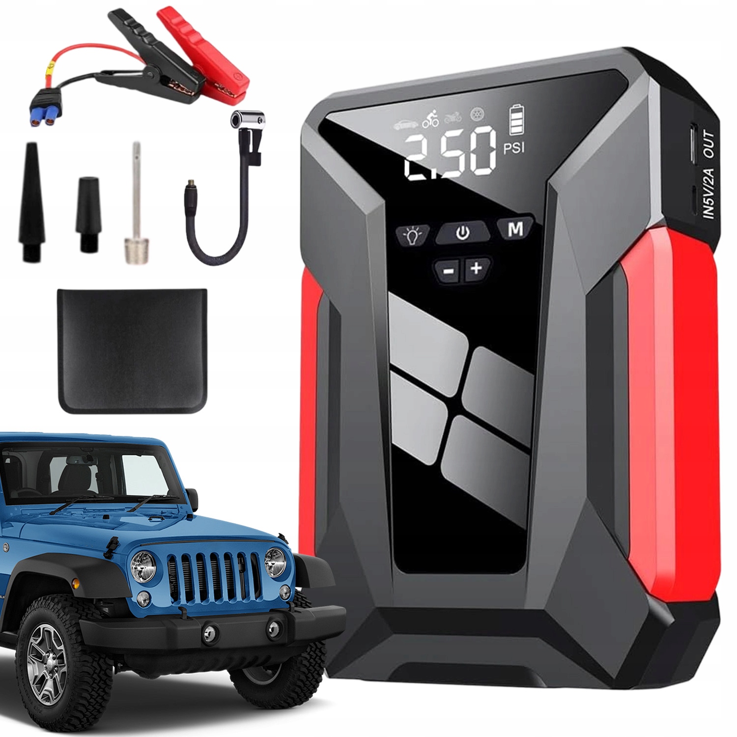 4v1 Startovací Zařízení Nouzový Booster s vzduchovou pumpou a Led osvětlením
