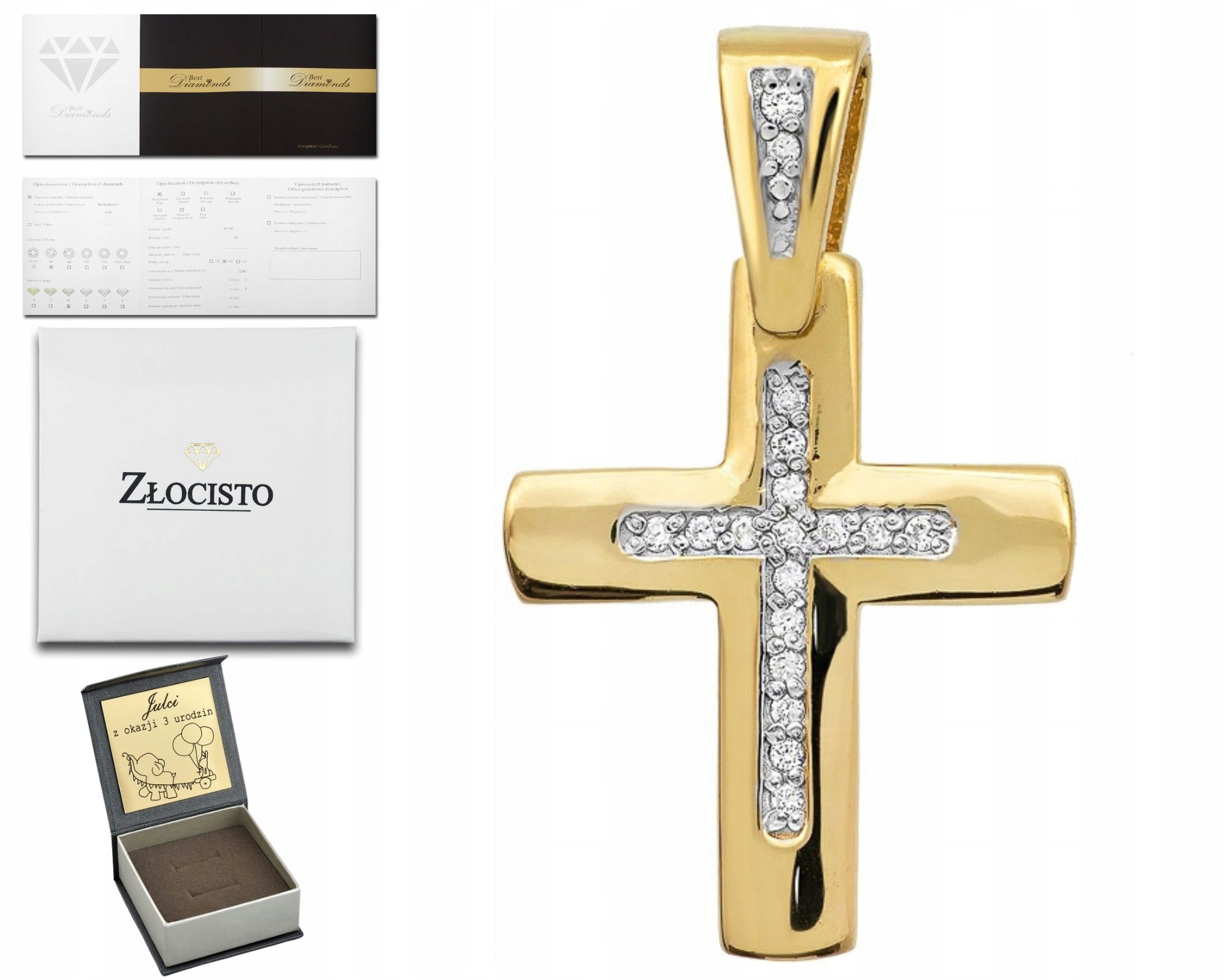 Zlatý Přívěsek Křížek S Diamanty 585 Brilianty