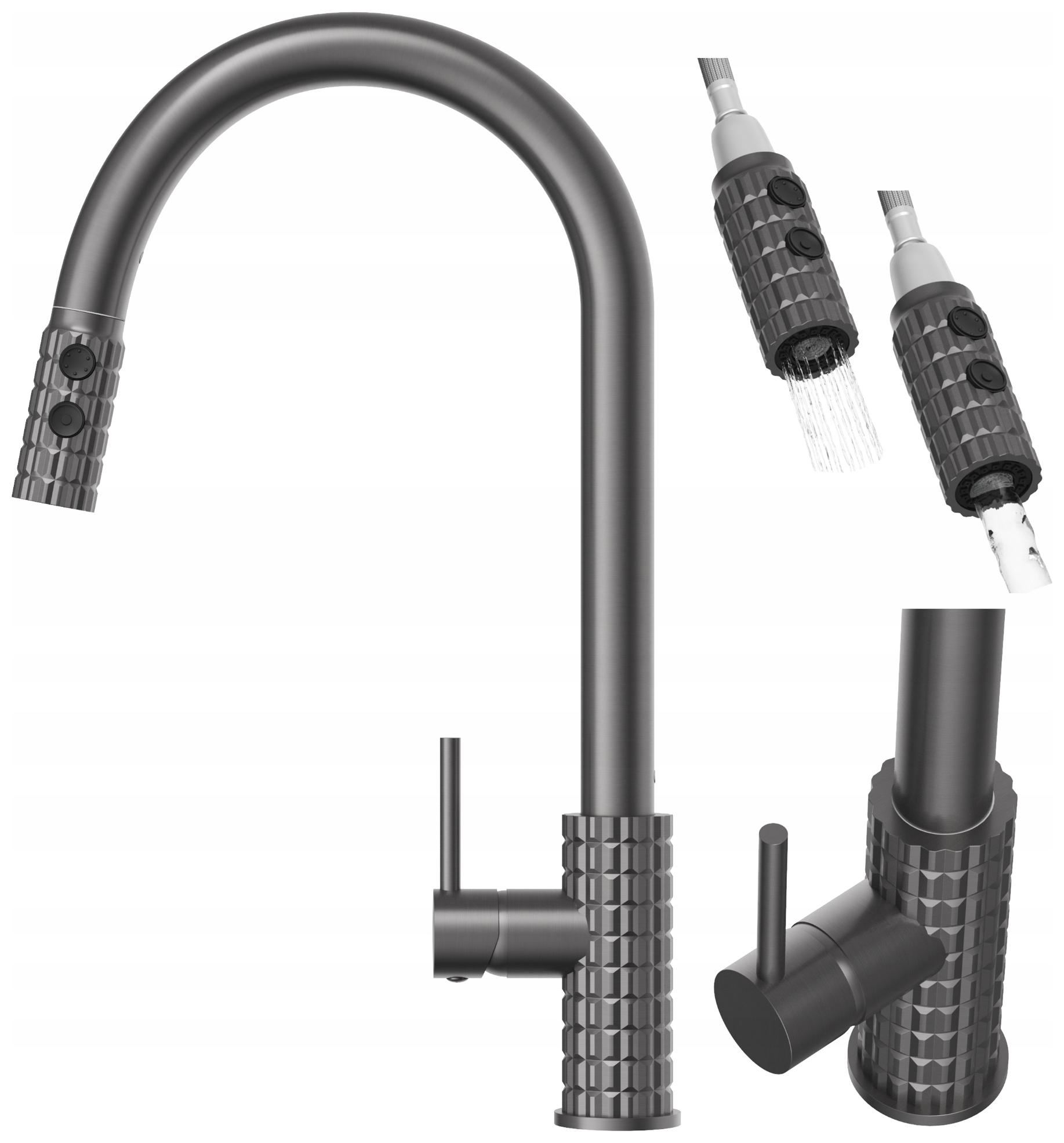 Kuchynská batéria s vyťahovacou hubicou Snake Pro, farba gun grey, stojaca, do kuchyne