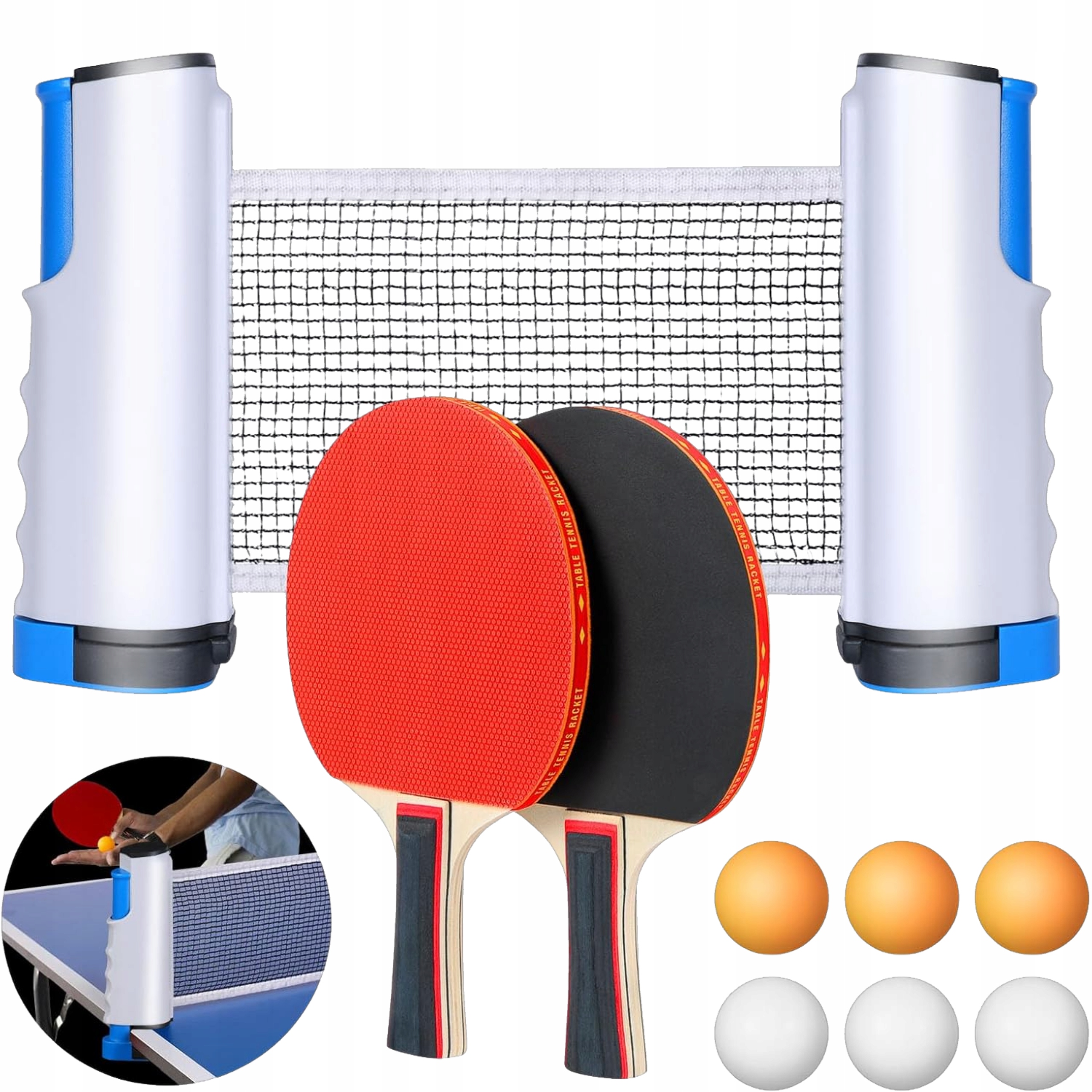 Zestaw Do Tenisa Stołowego Ping Pong Etui Siatka Piłeczki Paletki 10el