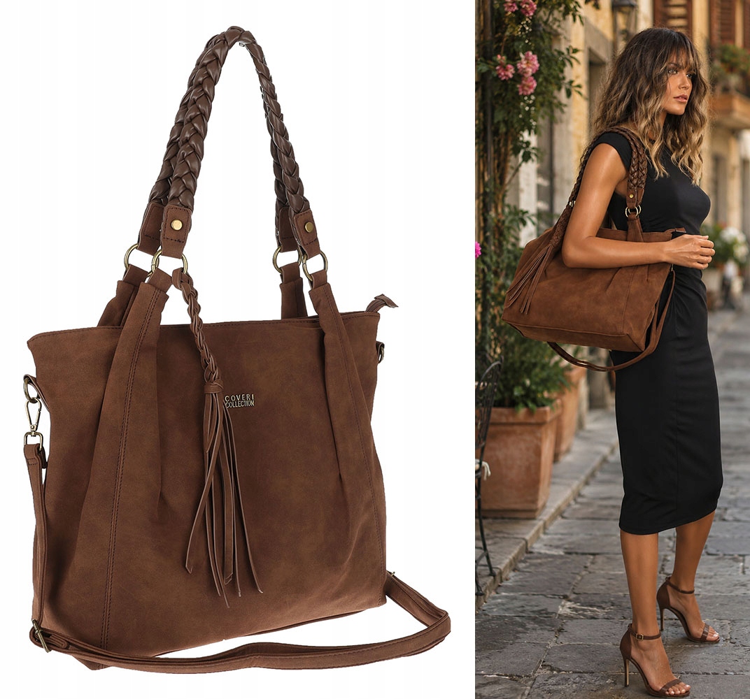 Torebka Damska Worek Shopper Torba na Ramię duża pajemna CC6611 Czekoladowa
