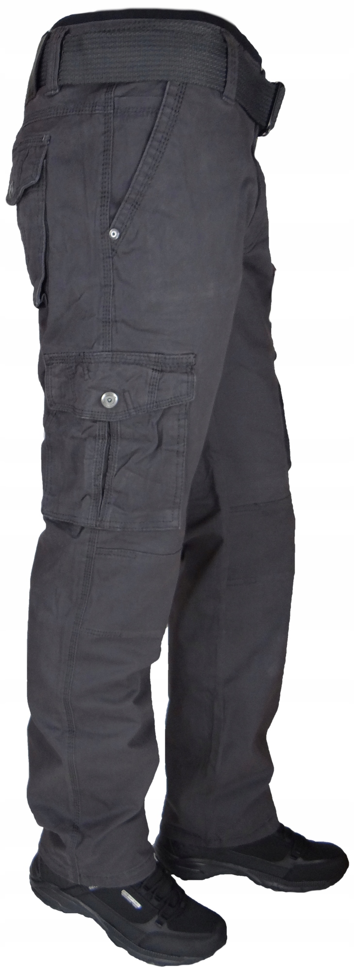 SPODNIE BOJÓWKI SZARE STRETCH z Paskiem Różne Rozmiary r. 40 IT/Th-7 Fason bojówki