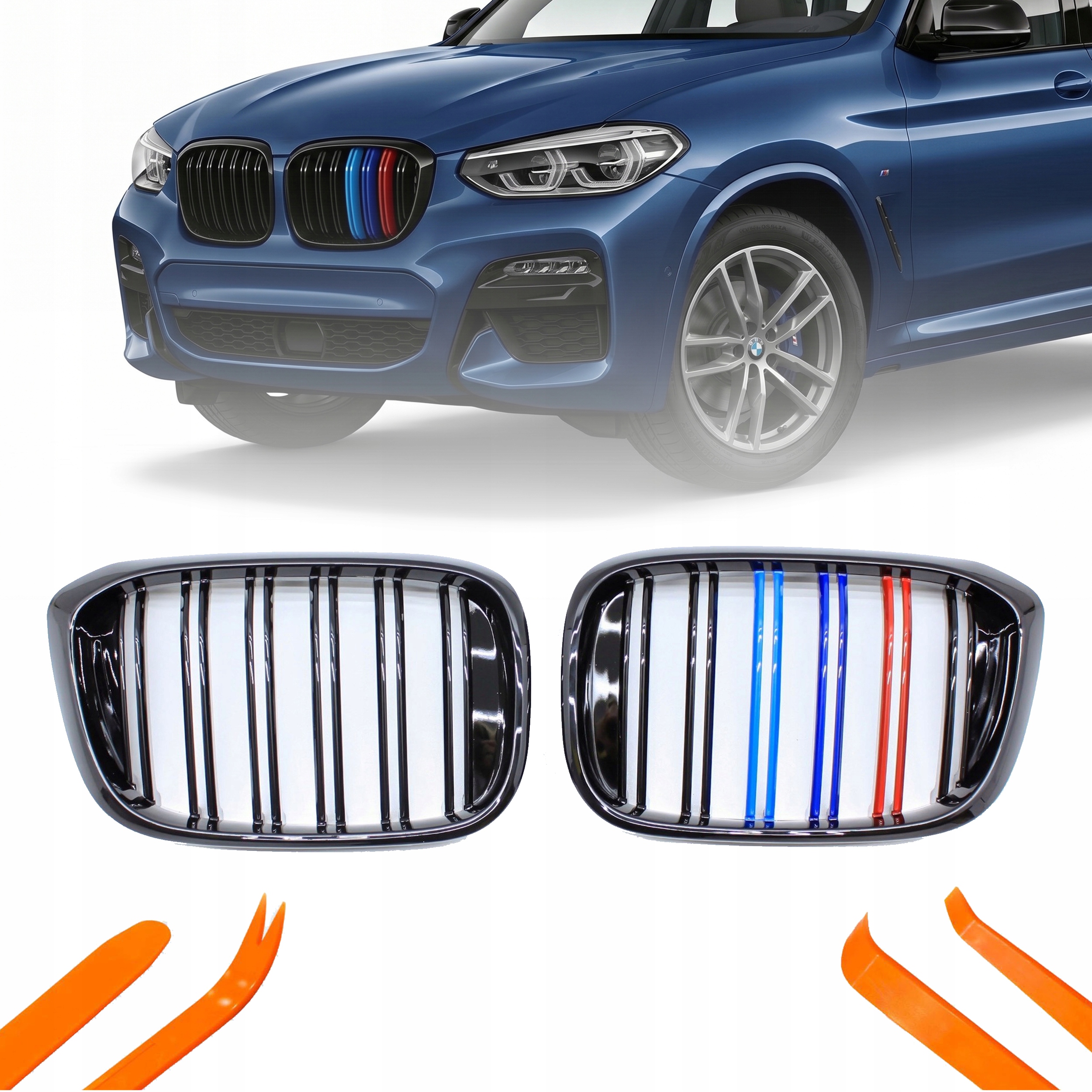 Atrapa Gril Ledviny Bmw X3 G01 18-21 Černý Lesk Barva M Balení 2 Žebra