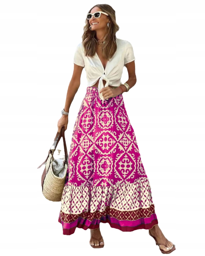 ZWIEWNA DŁUGA SPÓDNICA MAXI DO KOSTEK BOHO DAMSKA Wzór dominujący bez wzoru