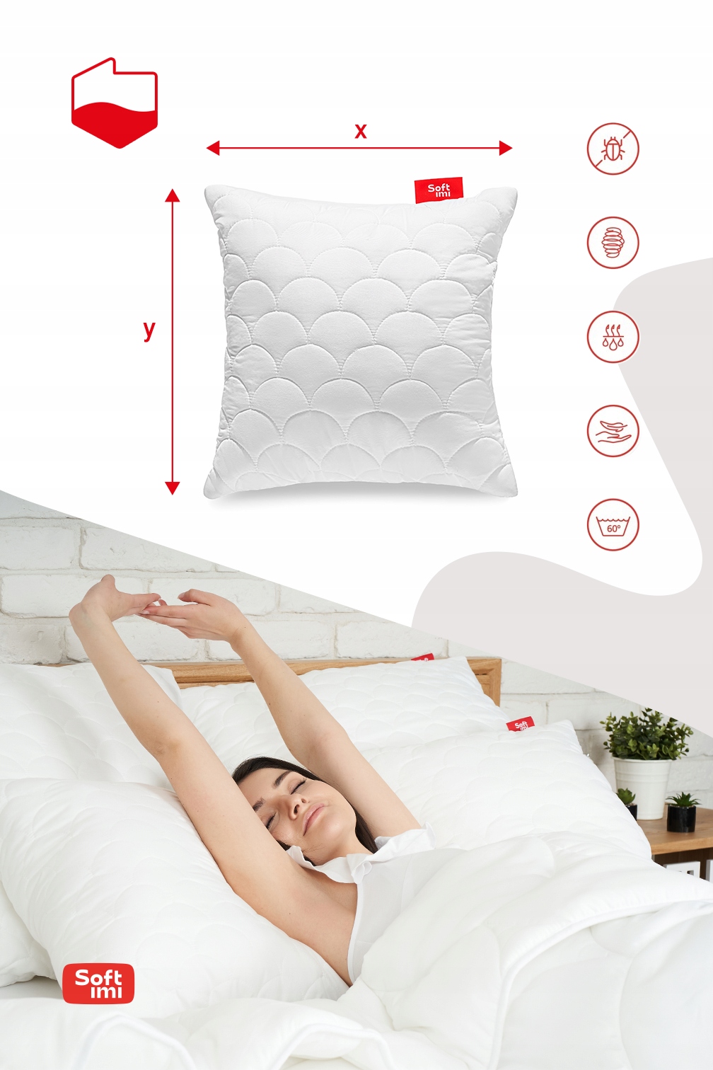 2 X PODUSZKA 40X40 ANTYALERGICZNA GRUBA ZAMEK Marka Softimi