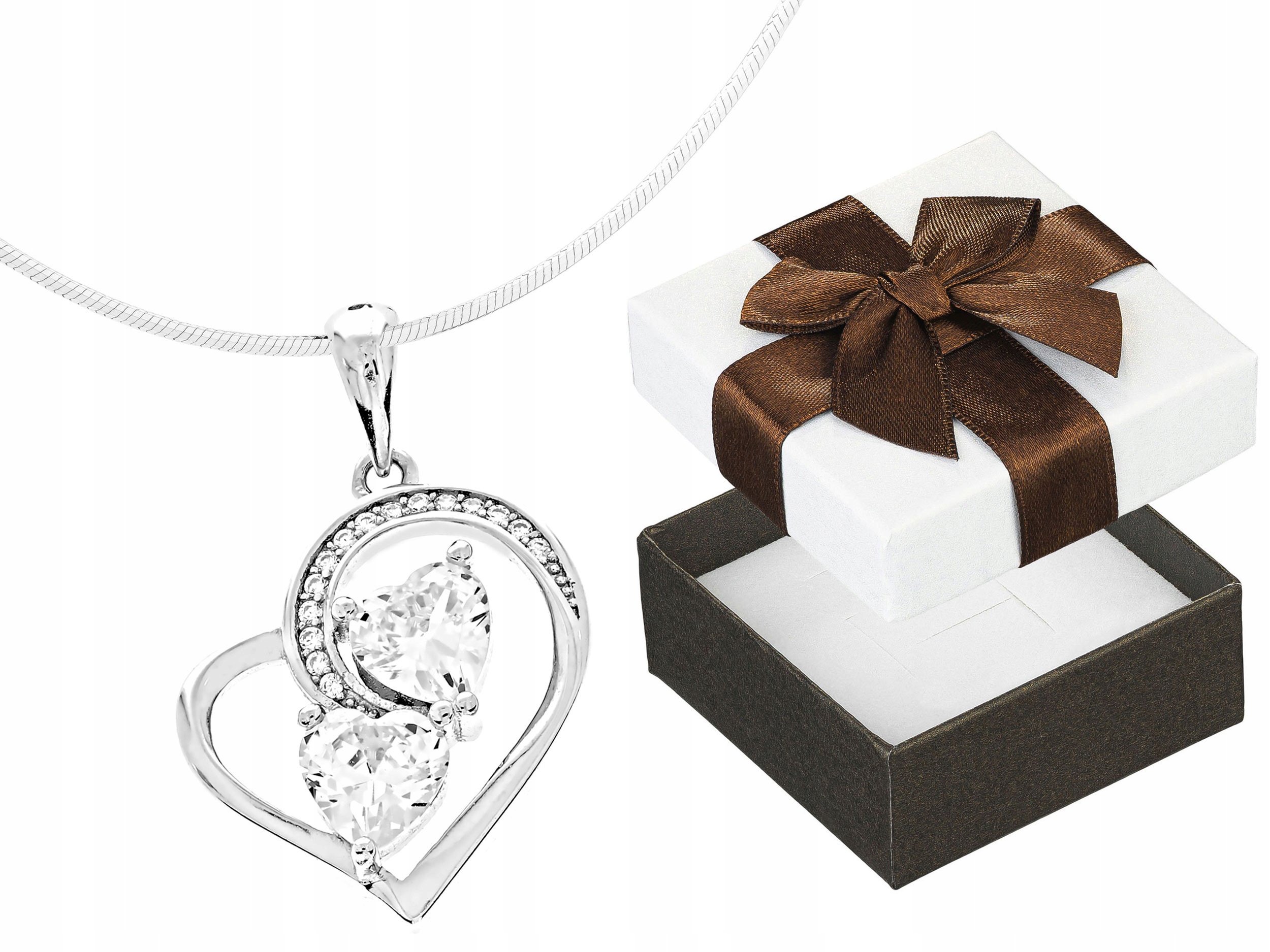 Dlouhý stříbrný asymetrický dámský náhrdelník Srdce se zirkony Stříbro 50 cm