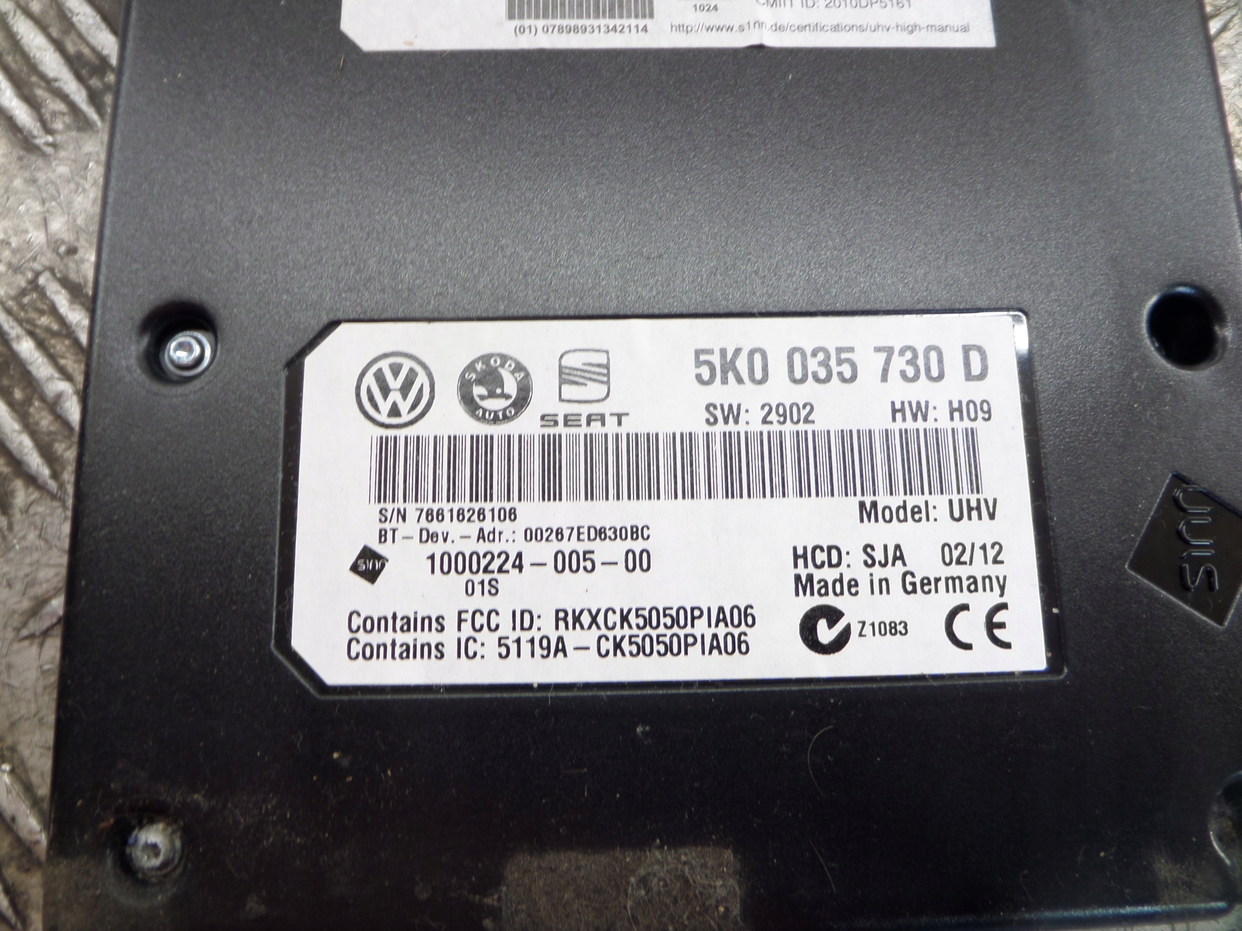 Module BLUETOOTH VW GOLF VI PASSAT B7 CC 5K0035730D