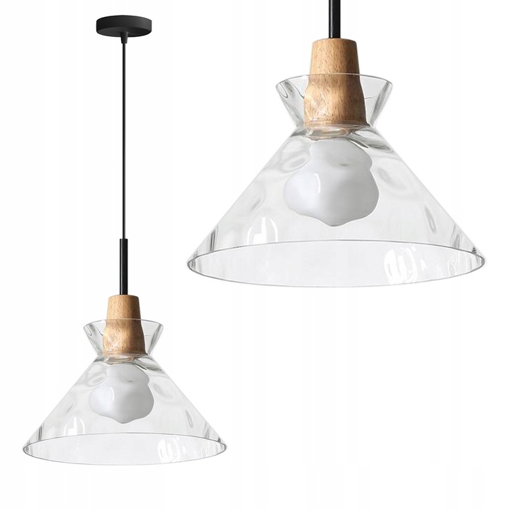 

Lampa Wisząca Transparentna Falowane Szkło Drewno