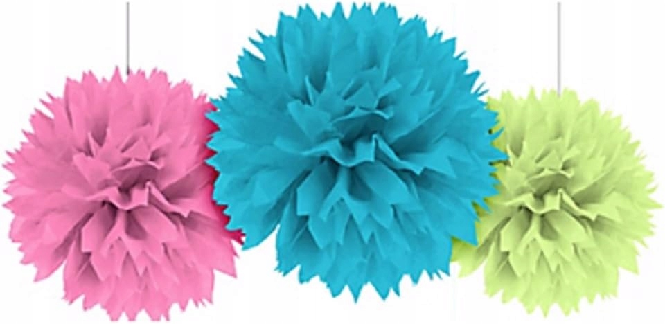 Pompony wiszące kolorowe tęczowe 3 SZT 40 CM