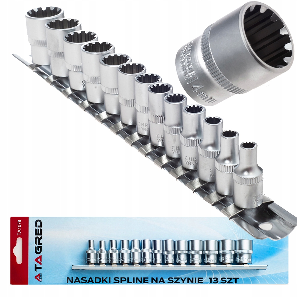

Nasadki Spline Na Szynie 1/4 13 szt. 12 Kątne Cr-V