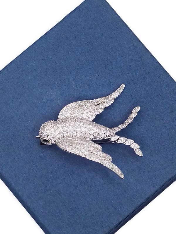 Luxusní Brož Pták Vlaštovka Stříbrná Rhodium Krabička Jako Dárek