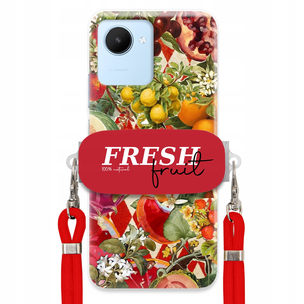 Puzdro pre Realme C30 Červené Crossbody vodítko držiak Fresh Fruit Ovocné