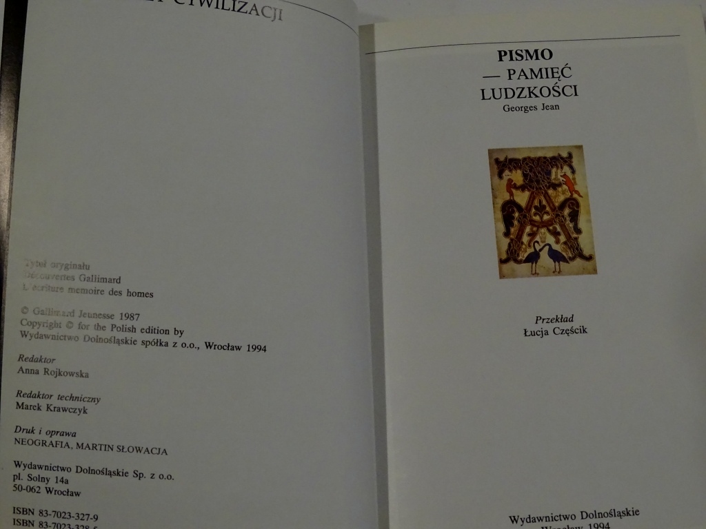 PISMO PAMIĘĆ LUDZKOŚCI GEORGES JEAN archeologia Nośnik książka papierowa