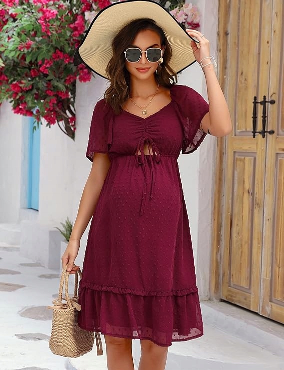 ELEGANCKA SUKIENKA CIĄŻOWA W KOLORZE BURGUNDOWYM ROZMIAR S Marka inna