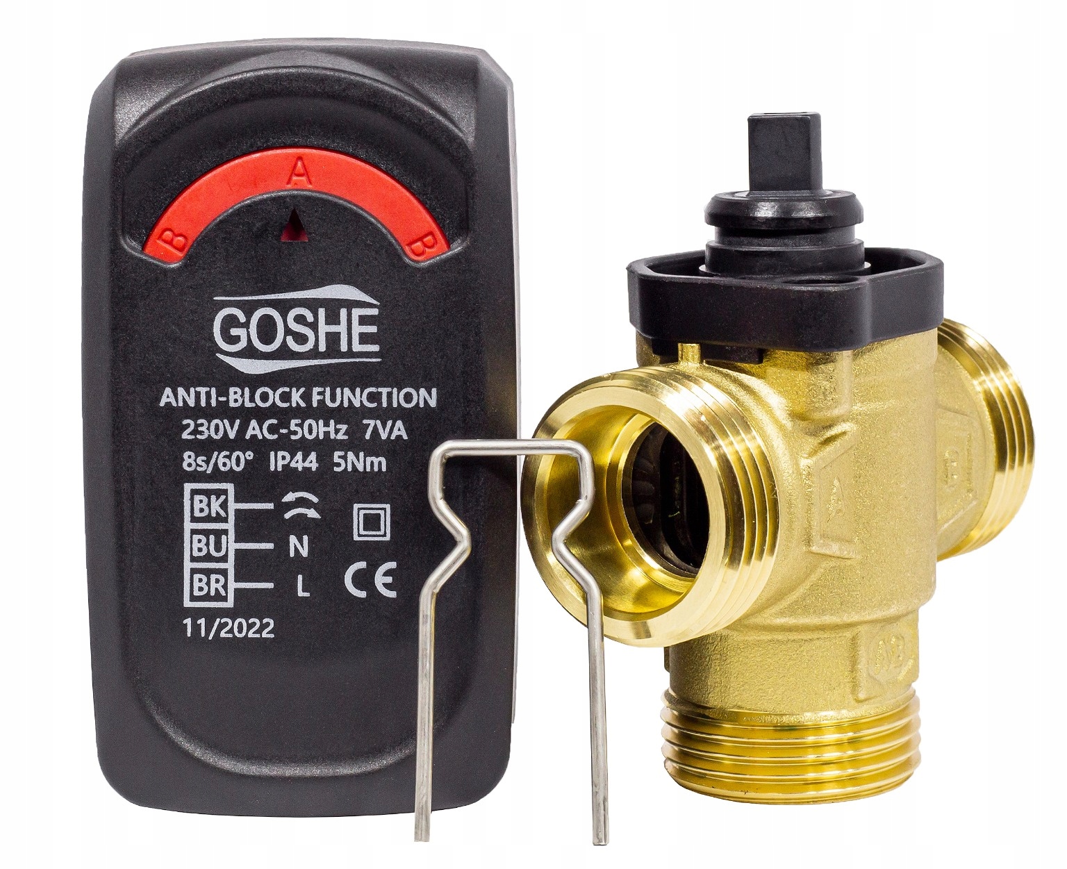 ZAWÓR STREFOWY PRZEŁĄCZAJĄCY 3-DROGOWY 1" CAL DN25 KVS 8m³/h Z SIŁOWNIKIEM