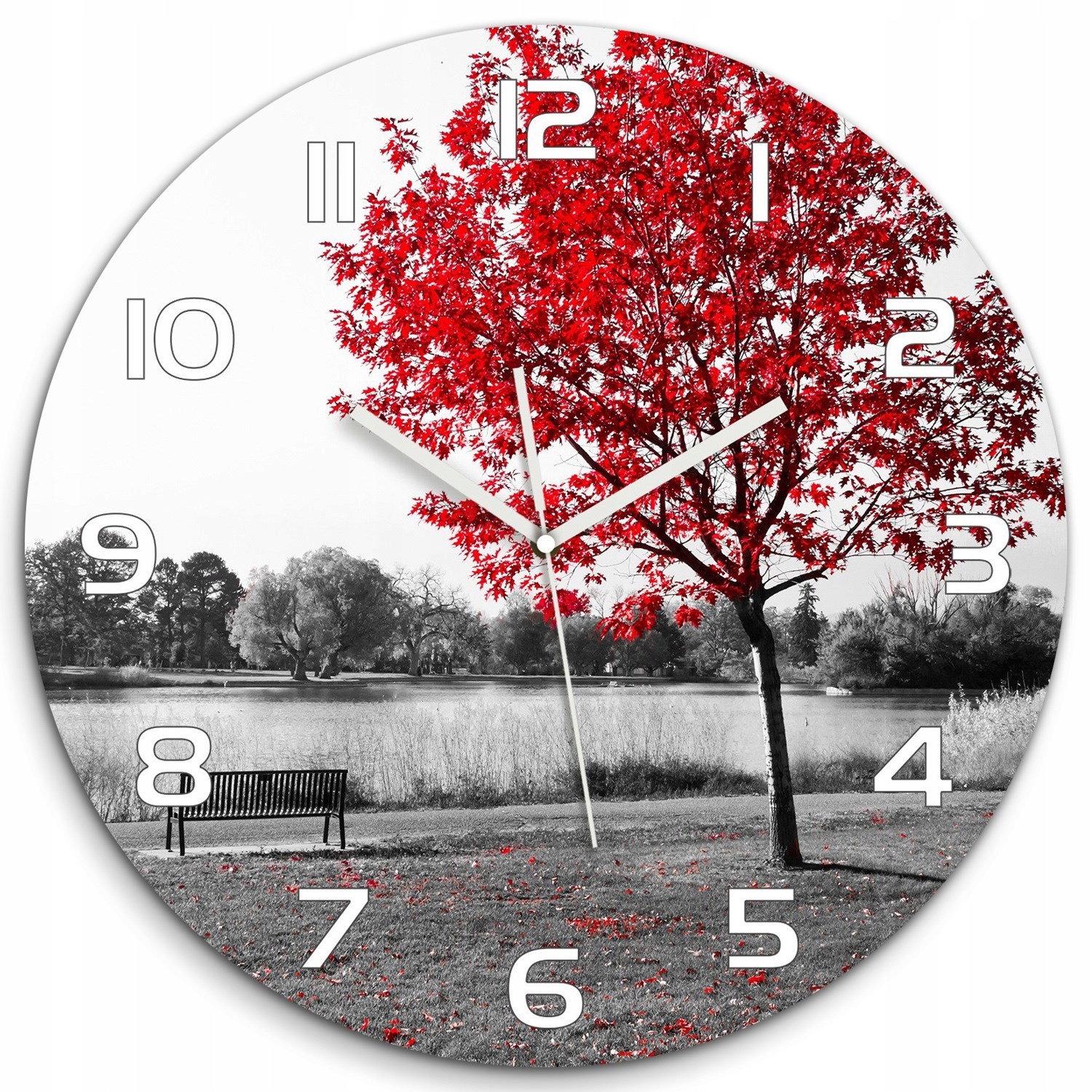 

Szklany duży zegar wiszący Czerwone drzewo fi 60cm