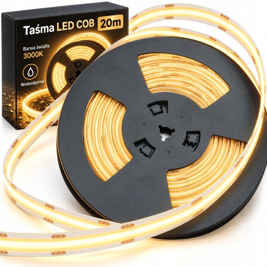 Teplá Led páska Cob 20 m 3000K 24V IP67 pro nábytek do koupelny a stropu v domě