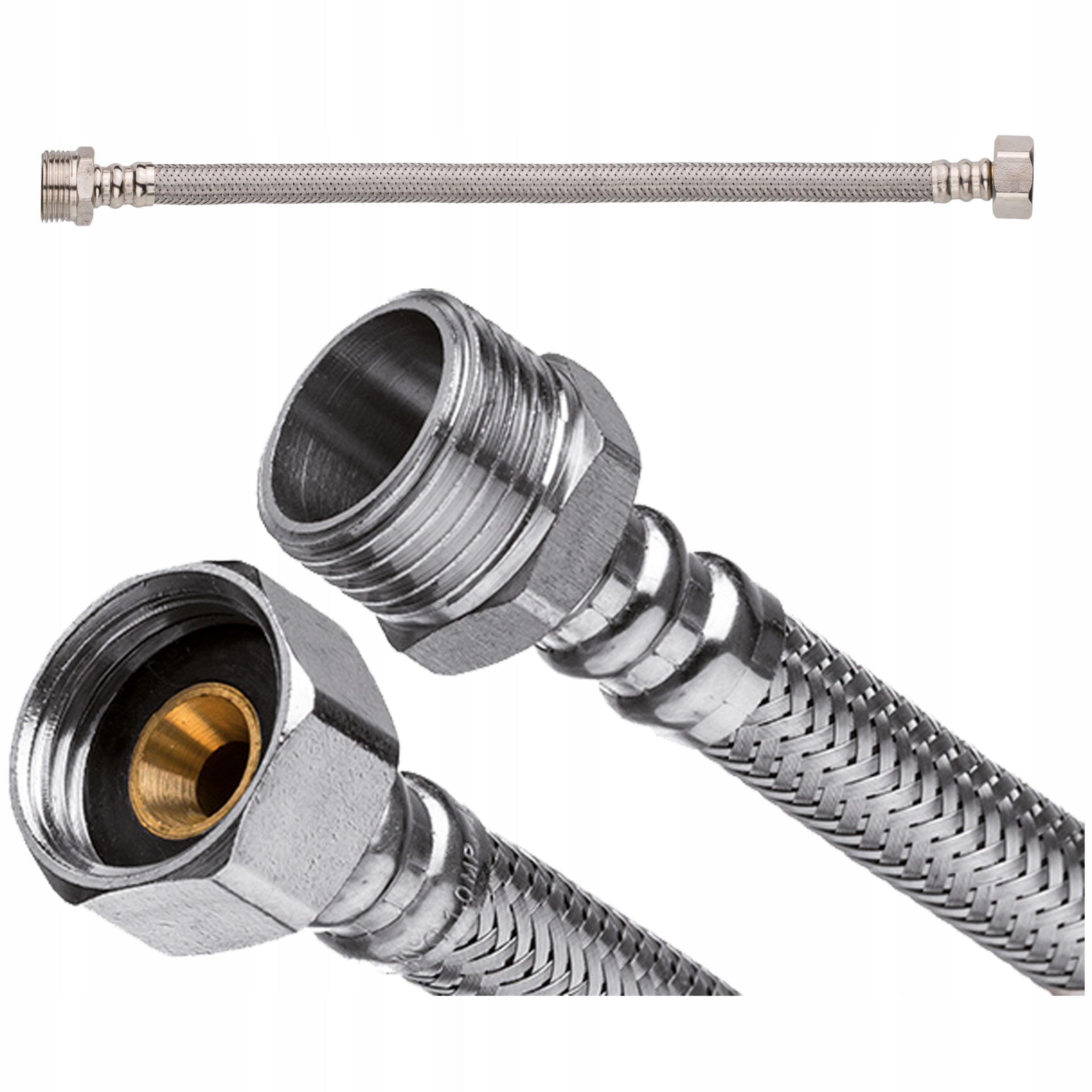 WĘŻYK WĄŻ PRZYŁĄCZENIOWY STALOWY GW 1/2"x 1/2" GZ 20cm OPLOT INOX MOCNY