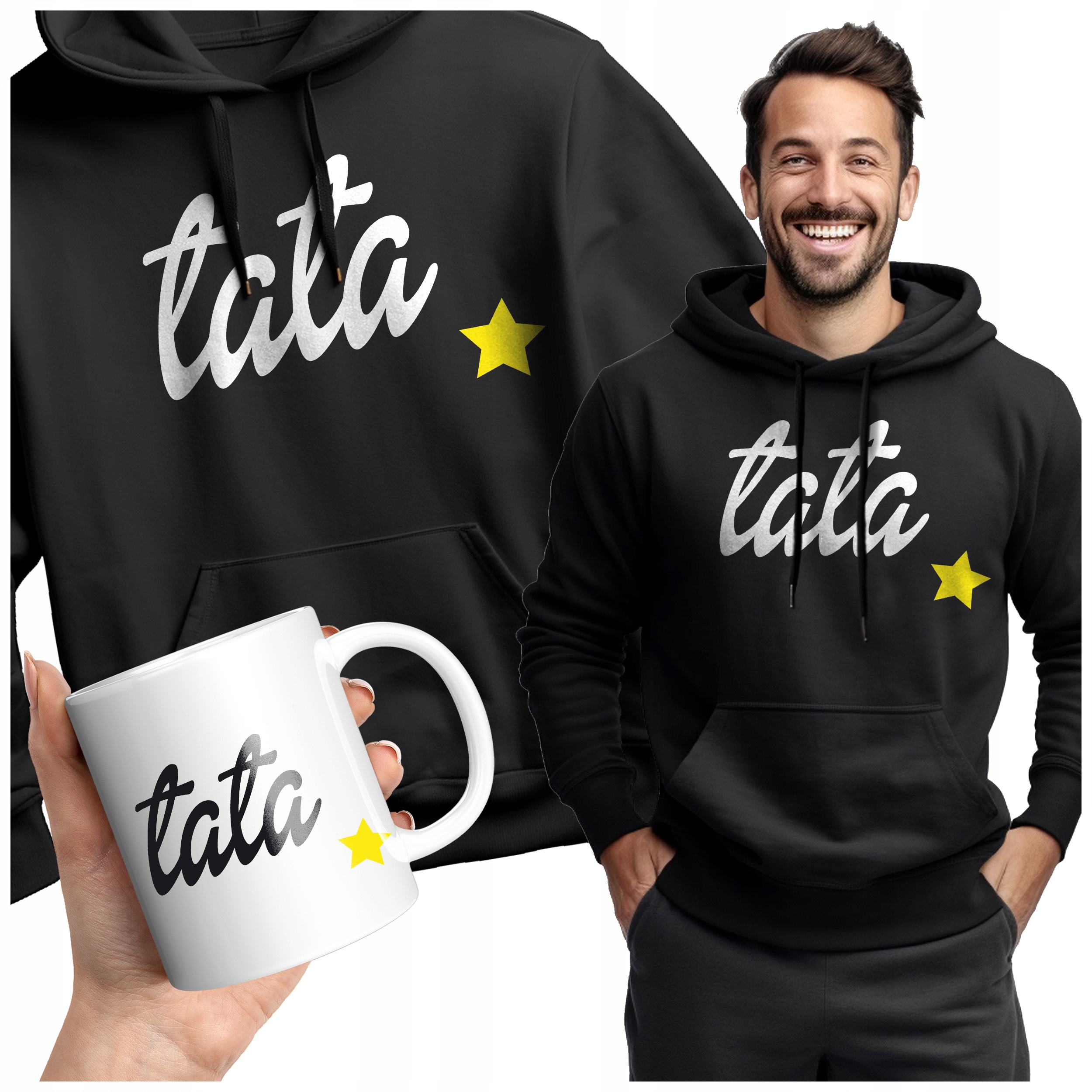 Pánská Mikina Tata Hvězda Bílý Nápis Dárek Pro Otce Tata Hrnek