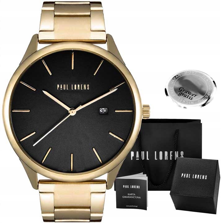 Pánské hodinky zlaté Paul Lorens Pasco klasické Datumovka krabička Gravírování