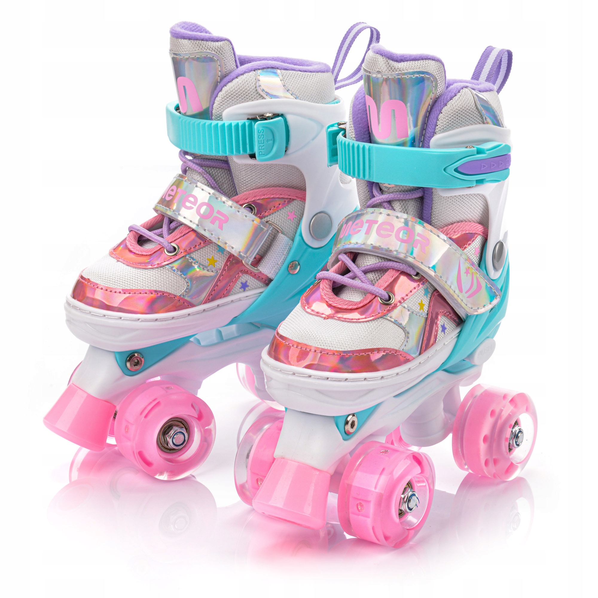 WROTKI REGULOWANE METEOR LUNAR M 34-37 kółka LED ABEC-7 do 100 kg stabilne Rozmiar 34-37