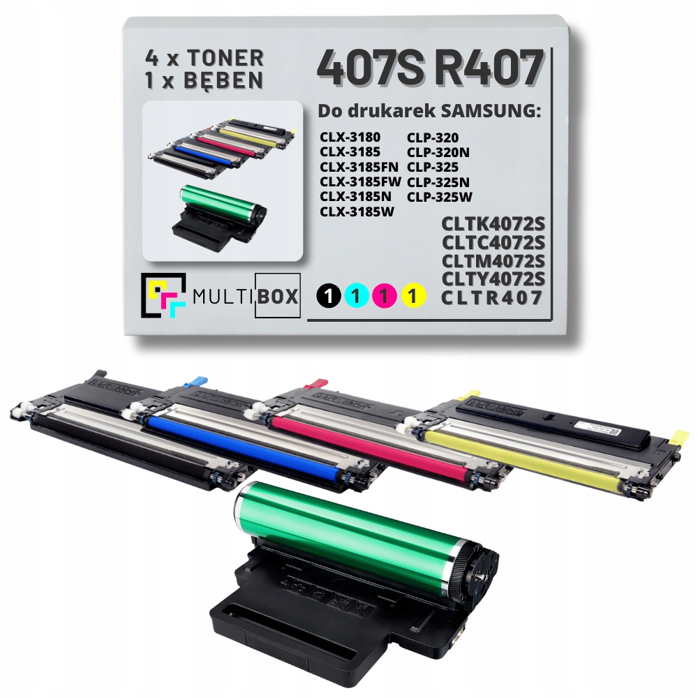 5-PAK Nowy Toner Bęben 407 do Samsung CLP320 CLP325 CLX3180 CLX3185 Fn