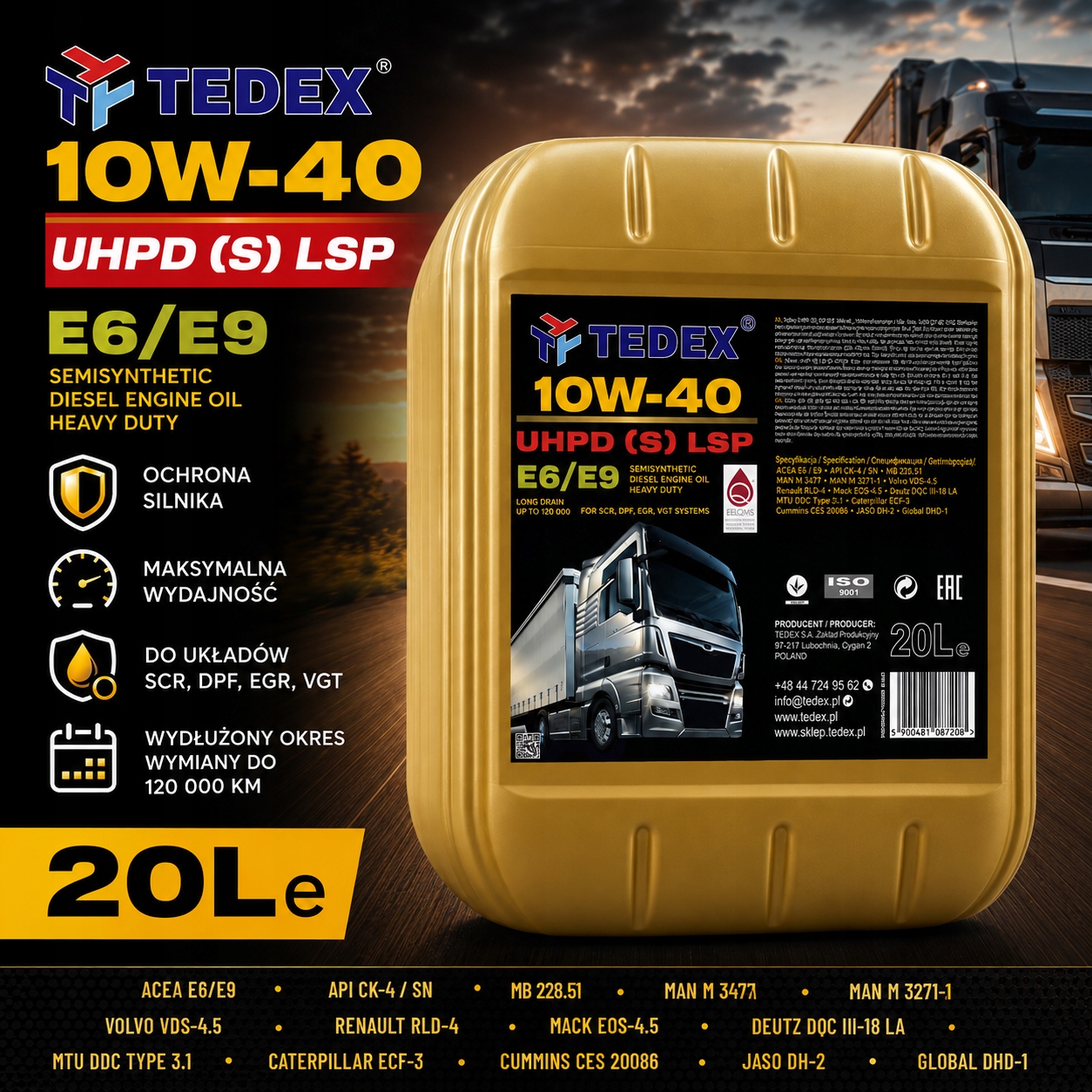 Tedex Diesel Truck Uhpd S-lsp 10W40 20L E6 E9 Low Saps Dpf