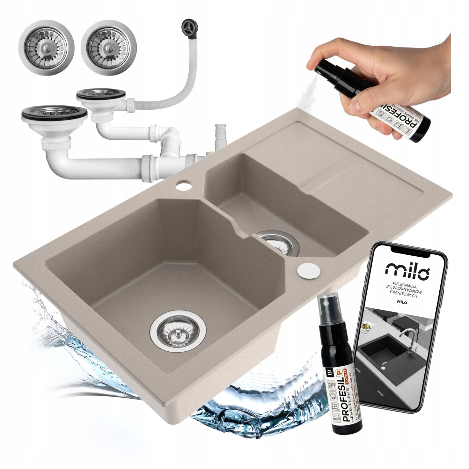 Kuchynský Drez Kenzo Granitový Sifónový Set S Polovičatým Morom