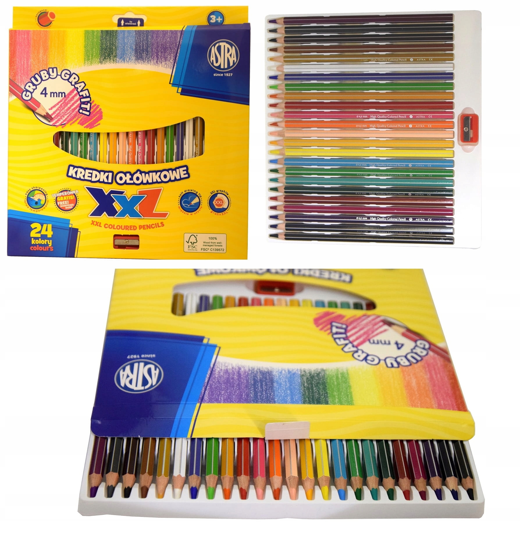 

Kredki Ołówkowe Astra Grafit 4mm Gruby XXL 24 Kol