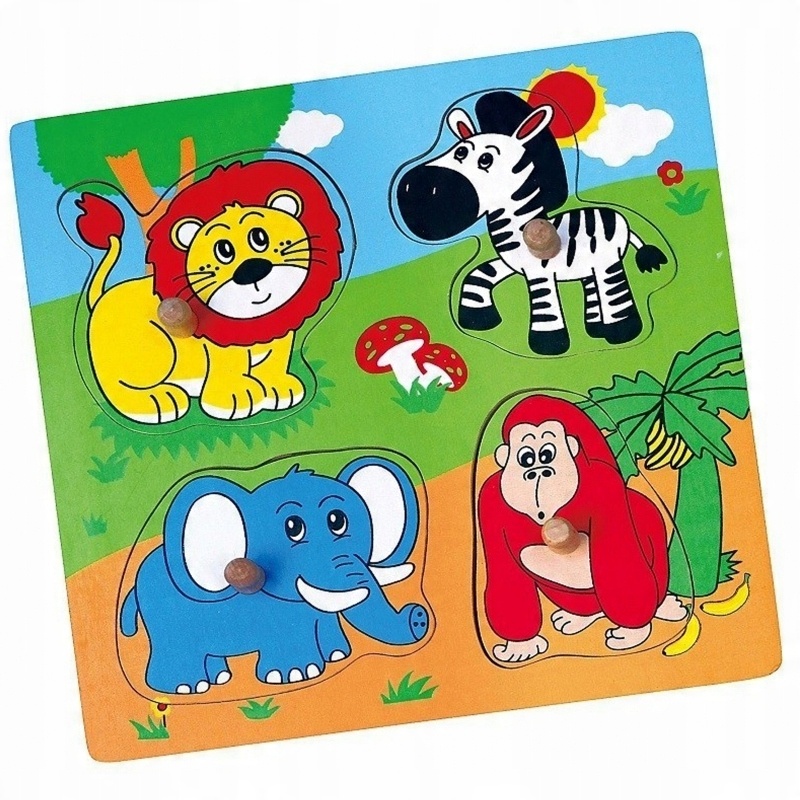 

Drewniane Puzzle Zwierzęta Zoo Układanka Niespodzi