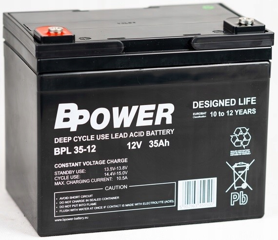 BPL35-12 12V 35AH Mocny Akumulator Agm Buforowy Do Windy Monitoringu Wózka