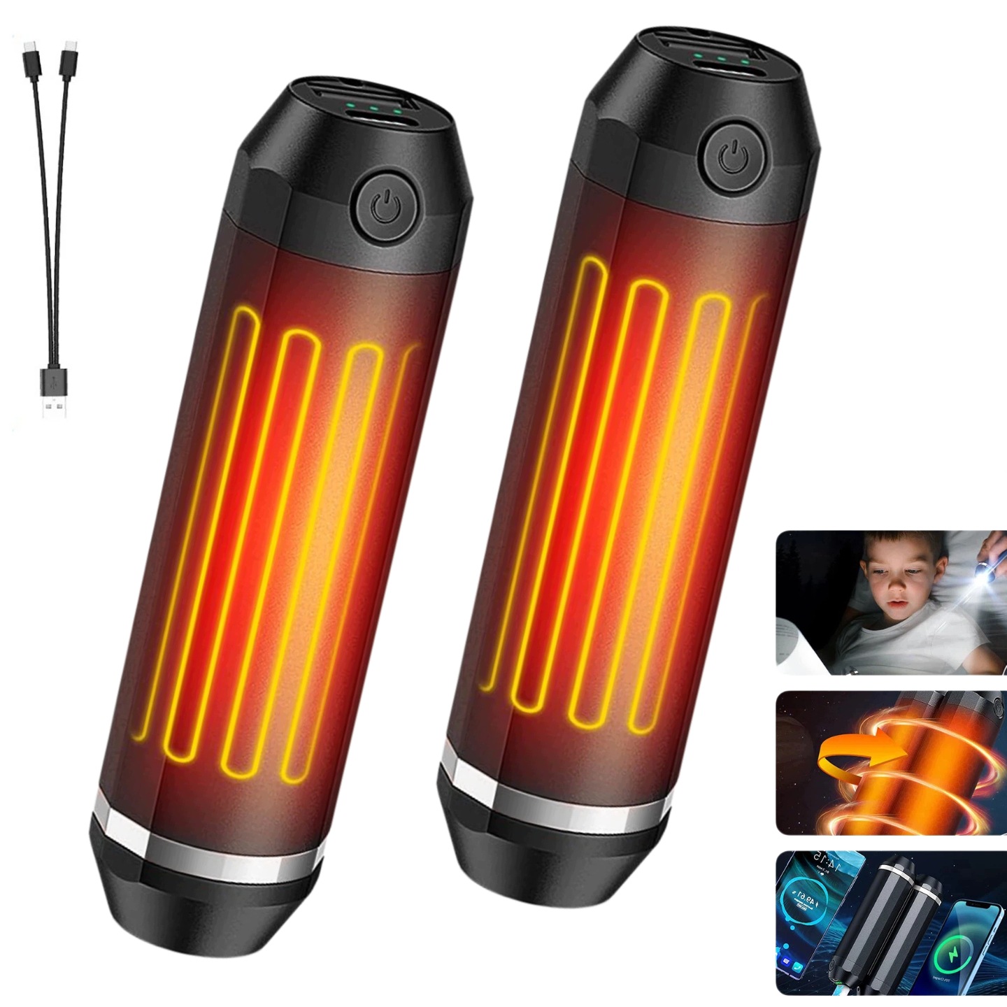 Sada 2 Elektrických Ohřívačů Rukou Nabíjených Přes Usb, 10000 Mah