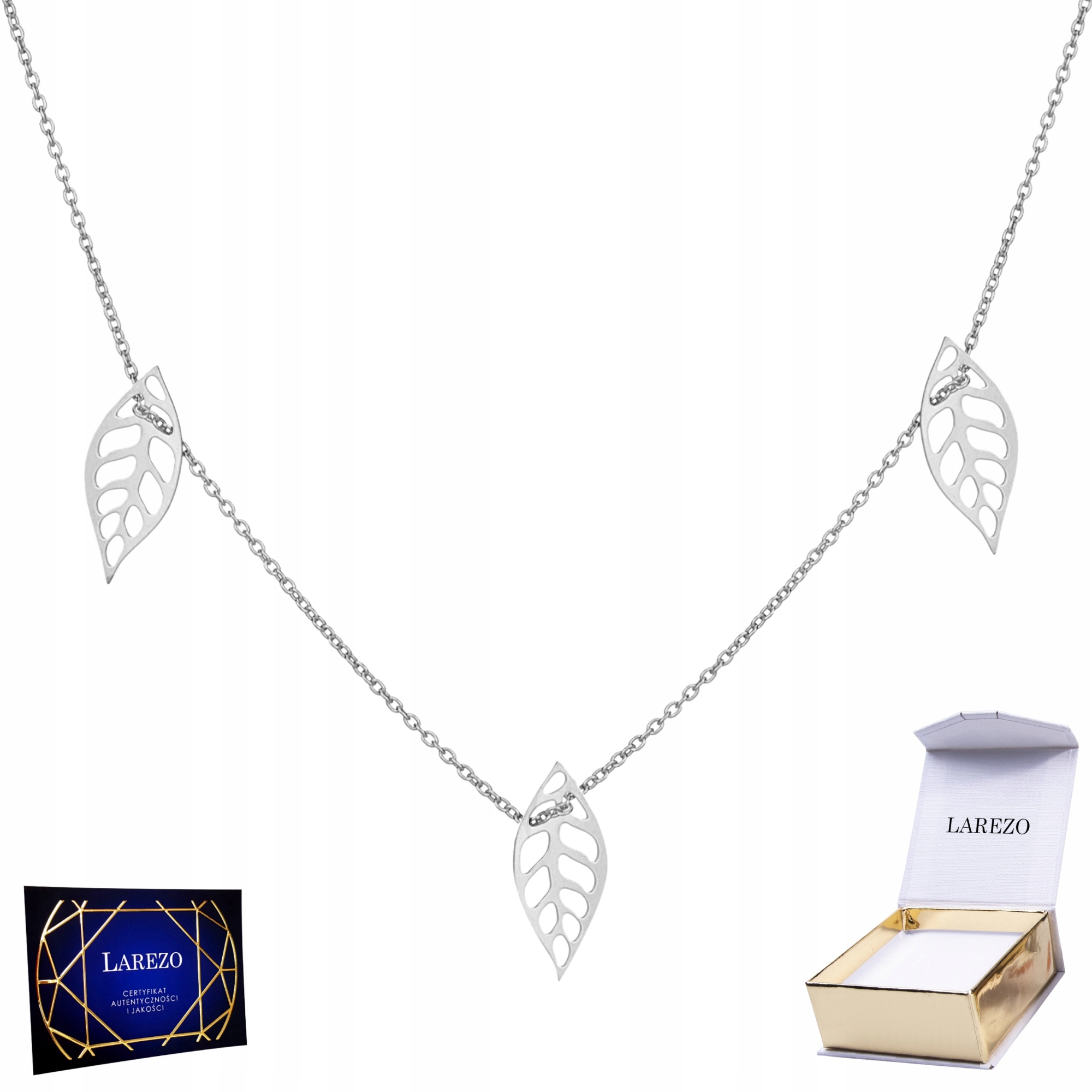 Stříbrná celebrita Náhrdelník 925 s listy Ažurové listy Lesklé listy