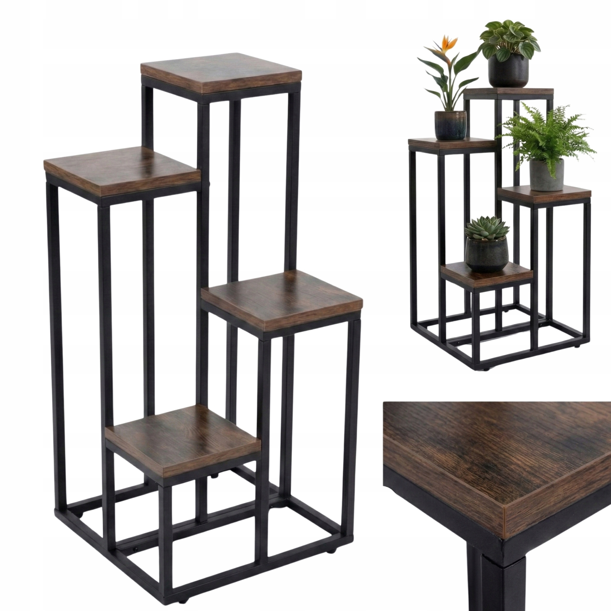 Držák Na Květináč Stojící 4 Úrovně Kaskádový Hnědý Stojan Na Květiny 37X34X68 CM