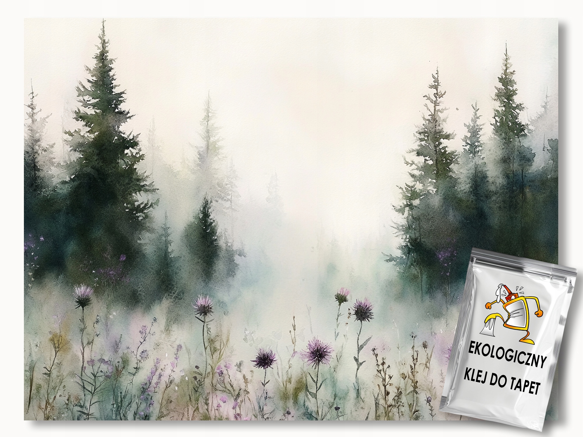 Fototapeta Flizelina Krajina Les Stromy Smrk Louka Bodlák Mlha 250x175 110g