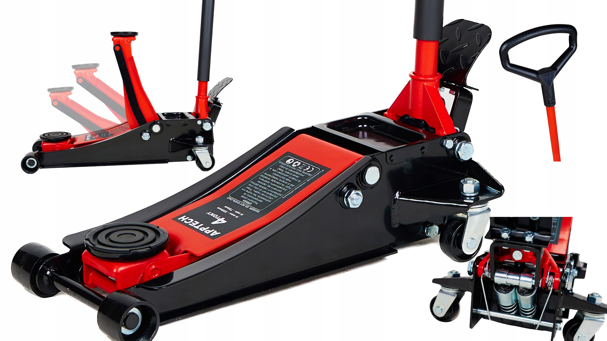 PODNOŚNIK NISKOPROFILOWY ŻABA 4T 4TONY 72-550mm 2-TŁOK+GUMA+RĄCZKA Y+PEDAŁ