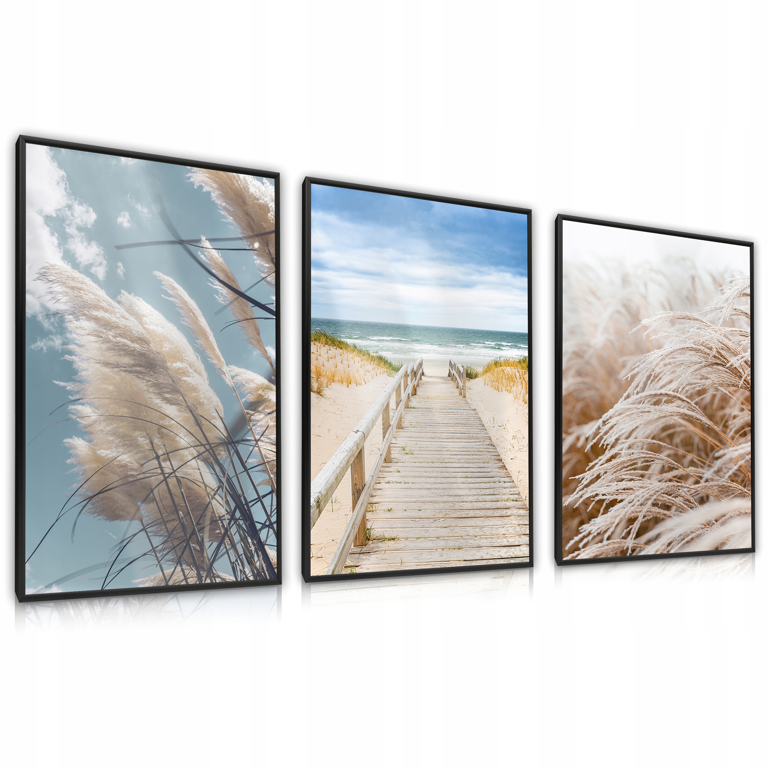 Set 3x Plakát V rámu Tráva Pláž Moře Duny Most 30x40