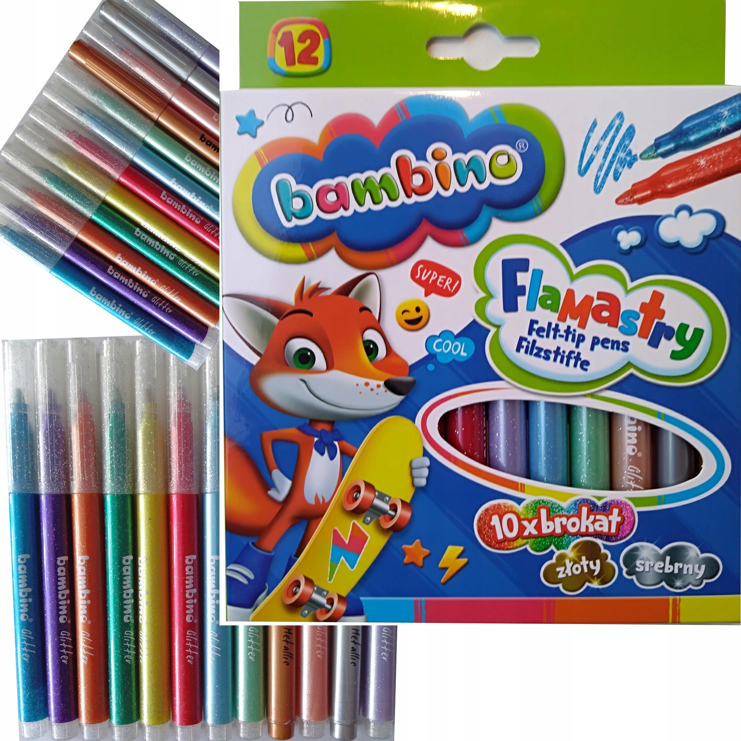 FLAMASTRY BROKATOWE BAMBINO 12 KOL MAZAKI MARKERY