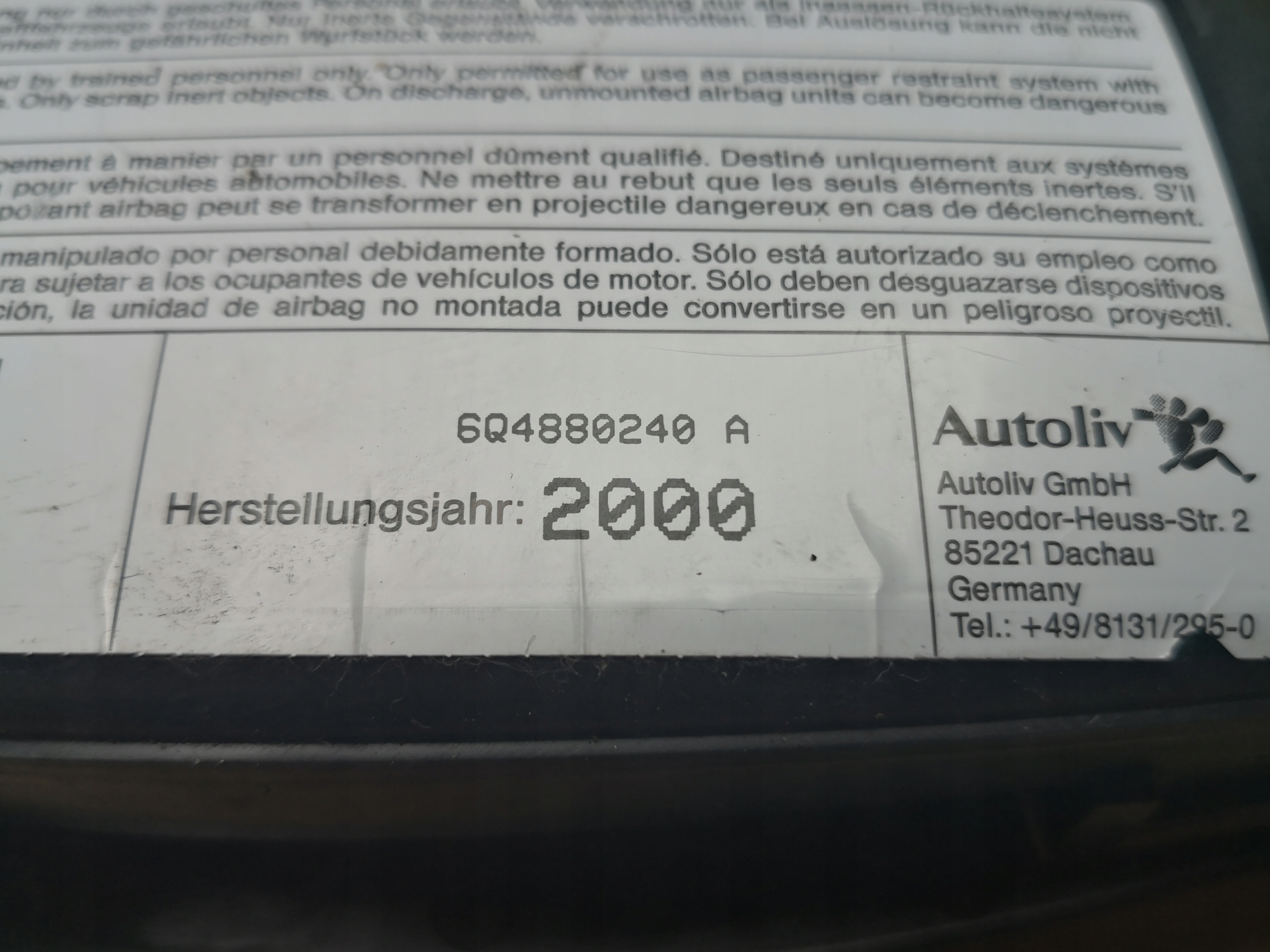 airbag sedile Destro SKODA FABIA e 6Q4880240A