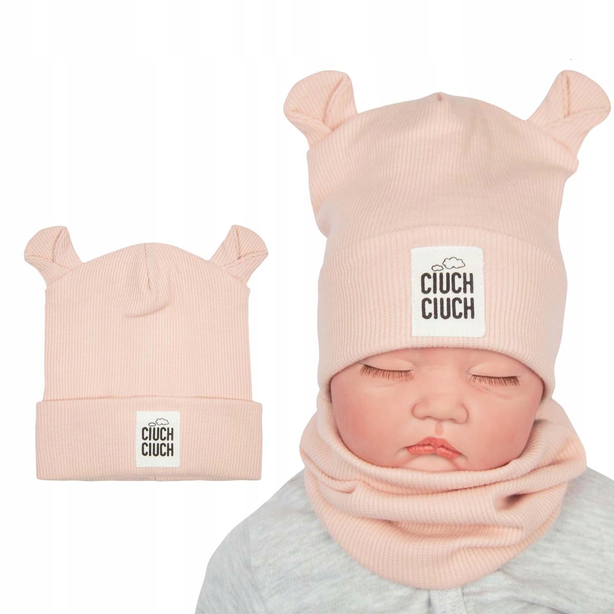 

Czapka Dziewczęca Uszy Prążek pudrowy róż 48-50 cm