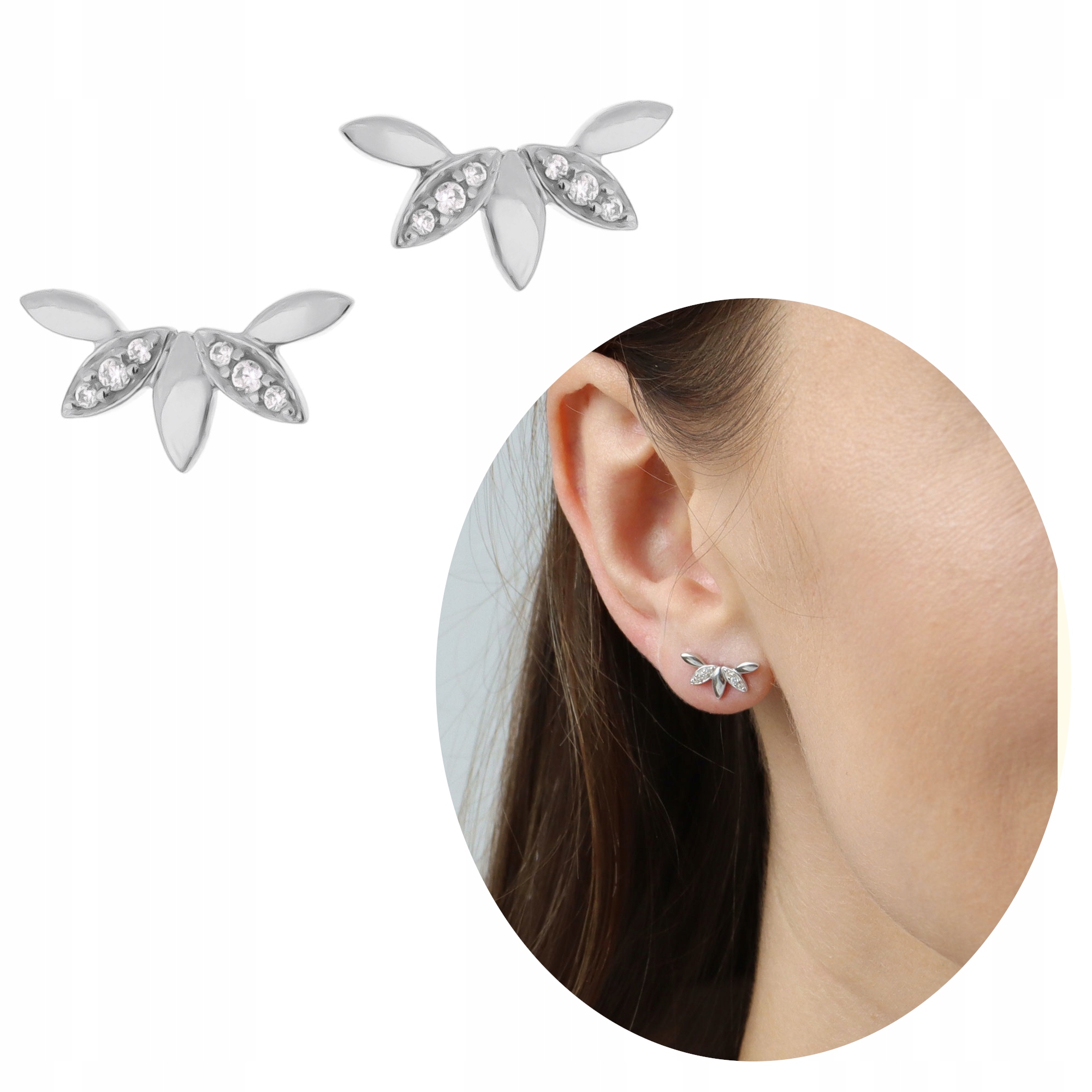 

Kolczyki srebrne lilia listek liść sztyft 925