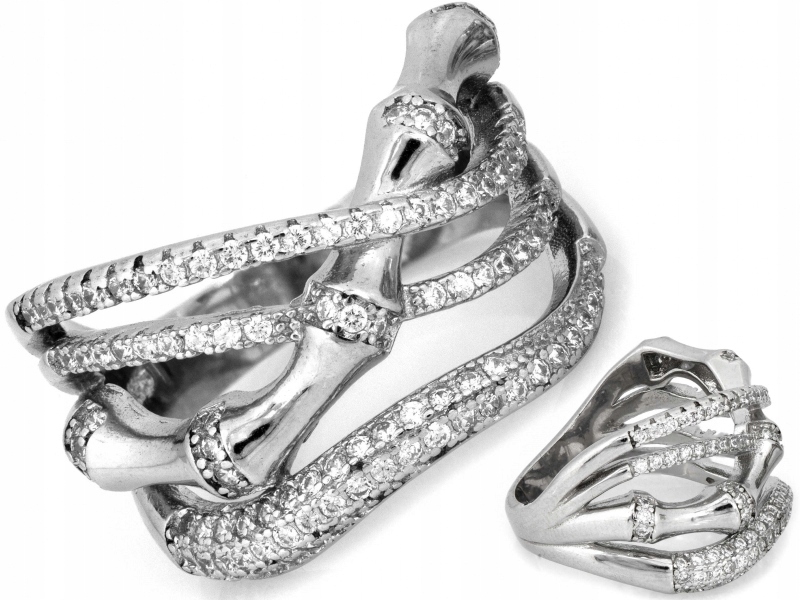 Elegantní široký stříbrný prsten 925 s bílými zirkony r15, dárek