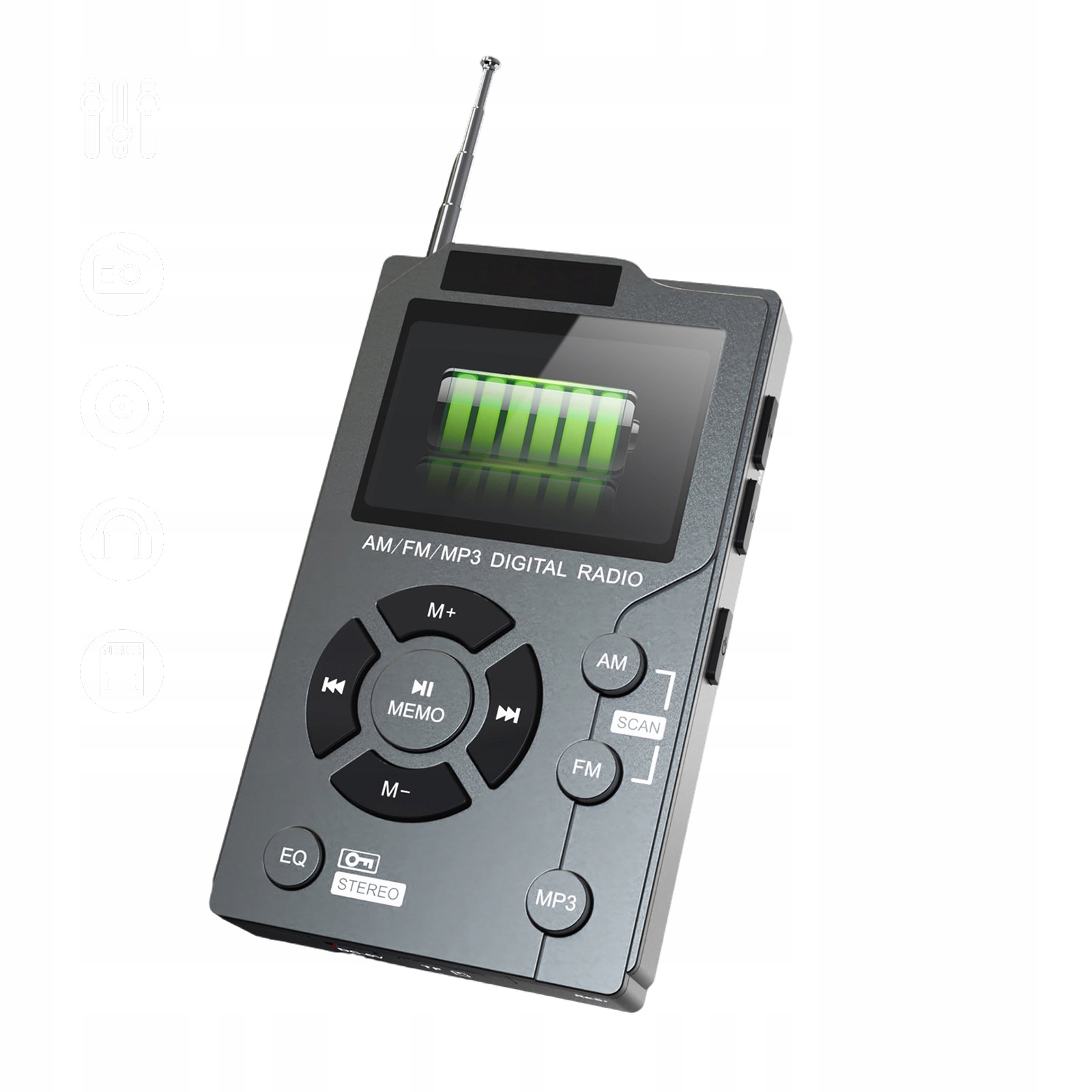 SZARNY MINI PRZENOŚNE RADIO FM OBSŁUGIWANY RĘCZNIE