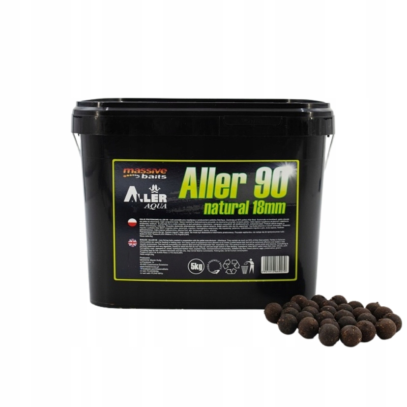 Massive Baits Kulki zanętowe w wiaderku Aller 90 Natural 18mm 5kg